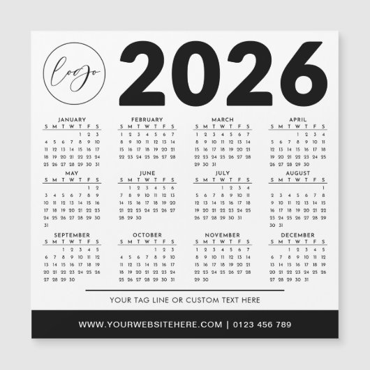 2026年カレンダーモダンミニマルシンプルカスタムロゴ (正面)