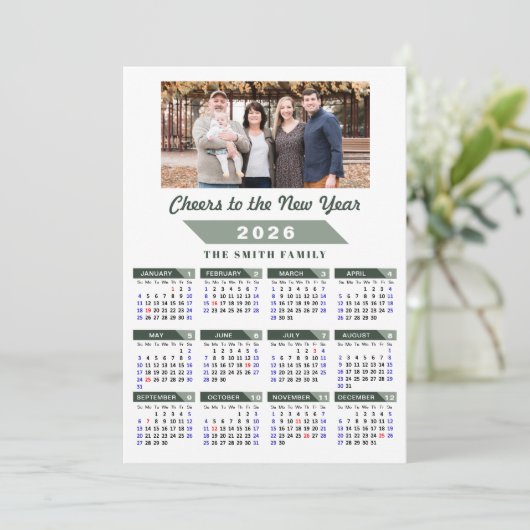 2026年カレンダーモダンSage Greenミニマリスト写真 シーズンカード (スタンド正面)