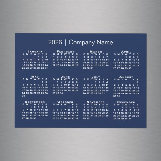 2026年カレンダー会社名ネイビーブルーマグネット