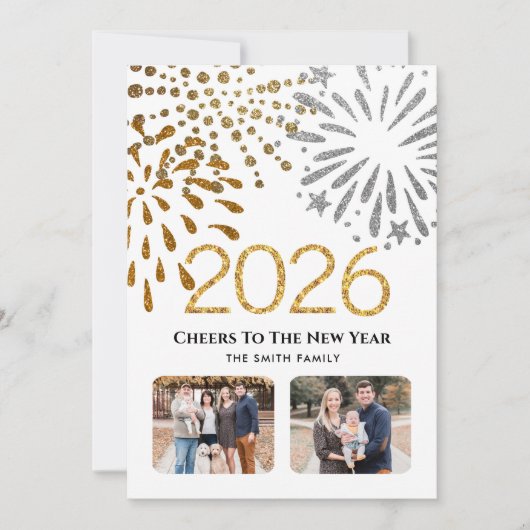 2026年カレンダー年明け方金ゴールド家族写真 シーズンカード (正面)