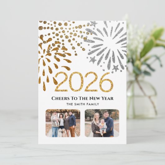 2026年カレンダー年明け方金ゴールド家族写真 シーズンカード (スタンド正面)