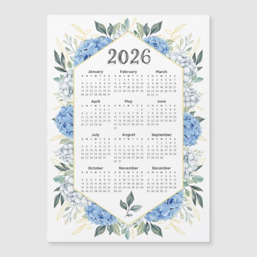 2026年カレンダー水彩青植物緑 (正面)