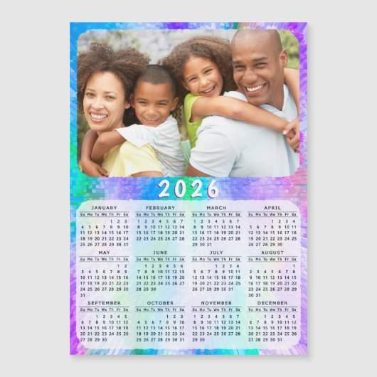 2026年カレンダー磁石ファミリー写真ホログラフィック (正面)