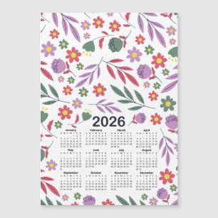 2026年カレンダー紫と赤の花柄