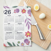 2026年カレンダー紫と赤の花柄 キッチンタオル (四つ折り)