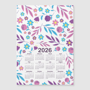 2026年カレンダー紫と青の花柄