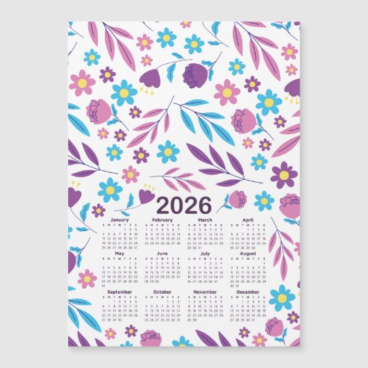 2026年カレンダー紫と青の花柄 (正面)