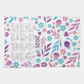 2026年カレンダー紫と青の花柄 キッチンタオル (横)
