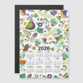 2026年カレンダー緑と青の鳥花 (正面/裏面)