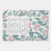 2026年カレンダー離れ緑の花と赤の花 キッチンタオル (横)