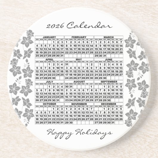 2026年カレンダー コースター 花 白 (正面)