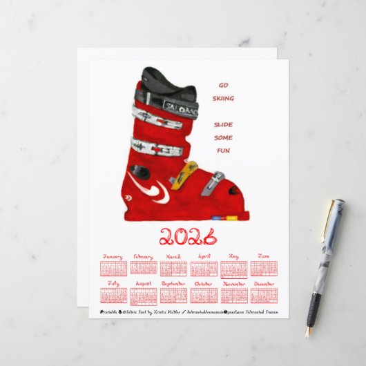 2026年カレンダー スキーブーツ スキー スライド 楽しもう (正面/裏面インサイチュ)