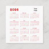 2026年カレンダー スクエア名刺 (裏面)