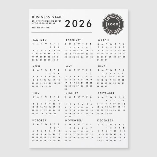 2026年カレンダー ビジネス ロゴ オーダーメイド マグネット (正面)