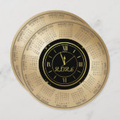 2026年カレンダー ブラック＆ゴールドの新年の時計 シーズンカード (正面/裏面)