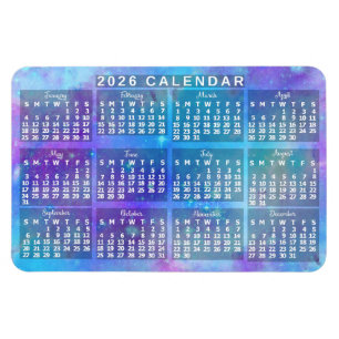 2026年カレンダー ブルーの水彩と星 マグネット