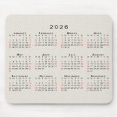 2026年カレンダー ベージュのキャンバス調 マウスパッド (正面)