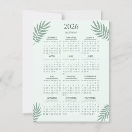 2026年カレンダー ボヘミアン フラワー ミントグリーン ポストカード