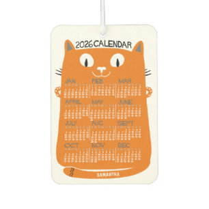 2026年カレンダー ミッドセンチュリーオレンジ猫 カーエアーフレッシュナー