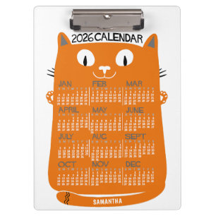 2026年カレンダー ミッドセンチュリーオレンジ猫 クリップボード