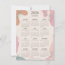 2026年カレンダー ミッドセンチュリー おしゃれ抽象デザイン ポストカード