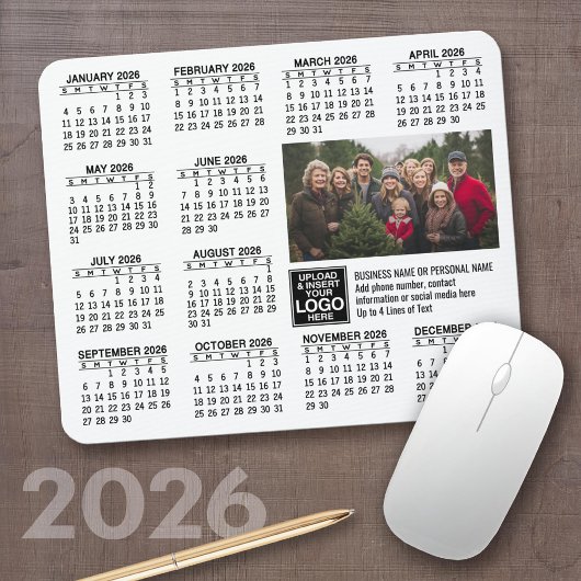 2026年カレンダー - ロゴ、写真ビジネス マウスパッド
