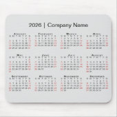 2026年カレンダー（会社名が薄い灰色） マウスパッド (正面)