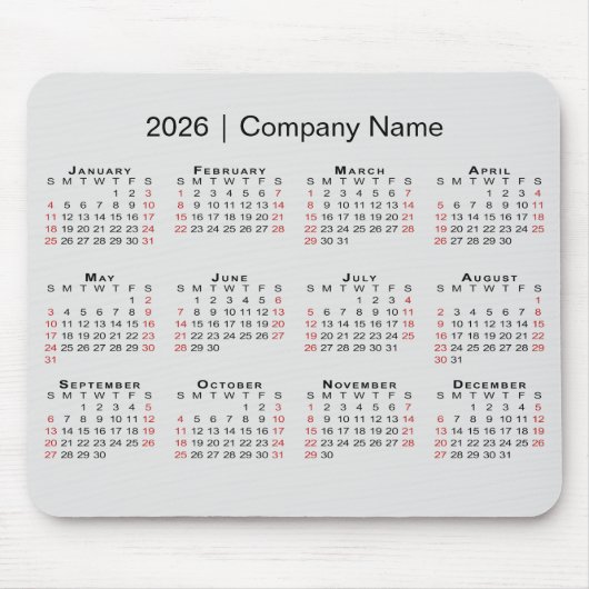 2026年カレンダー(会社名が薄い灰色) マウスパッド (正面)