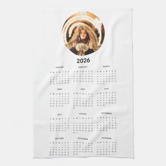 2026年カレンダー 円形 写真 キッチンタオル (縦)