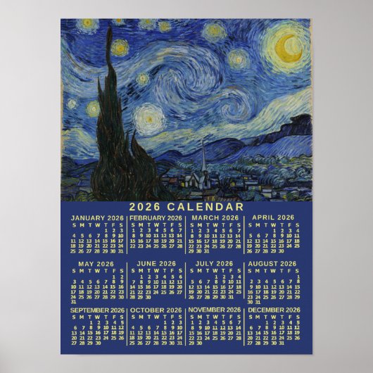 2026年カレンダー 星空の夜 もしくはお好きな写真に変更 ポスター (正面)