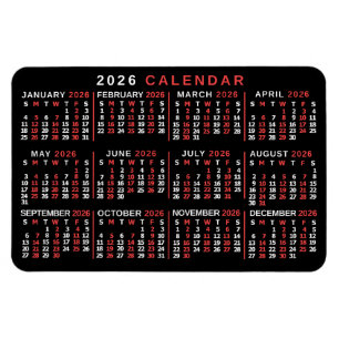 2026年カレンダー 月次カレンダー クラシック ブラック レッド ホワイト マグネット