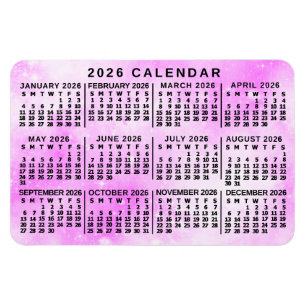 2026年カレンダー 月間 ピンク 水彩 スター マグネット