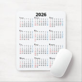 2026年カレンダー 白地 マウスパッド (マウス)