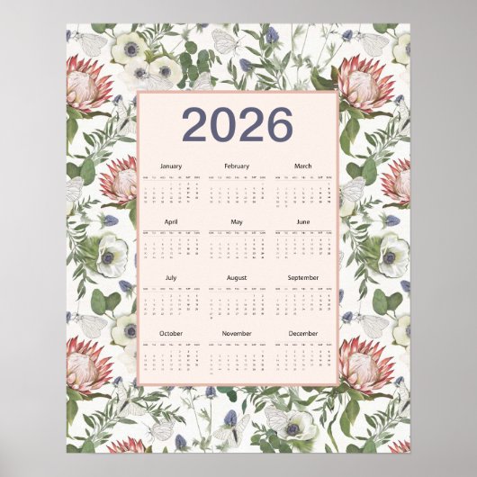 2026年カレンダー 花と蝶 ポスター (正面)