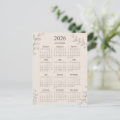 2026年カレンダー 花の線画 ミニマリスト ポストカード (スタンド正面)