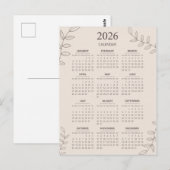 2026年カレンダー 花の線画 ミニマリスト ポストカード (正面/裏面)