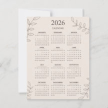 2026年カレンダー 花の線画 ミニマリスト