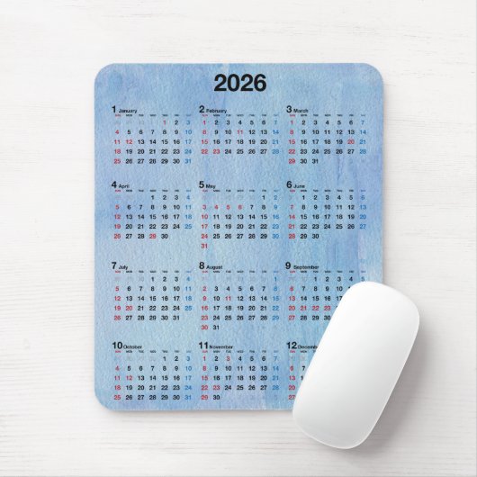 2026年カレンダー 青い水彩抽象画 マウスパッド (マウス)