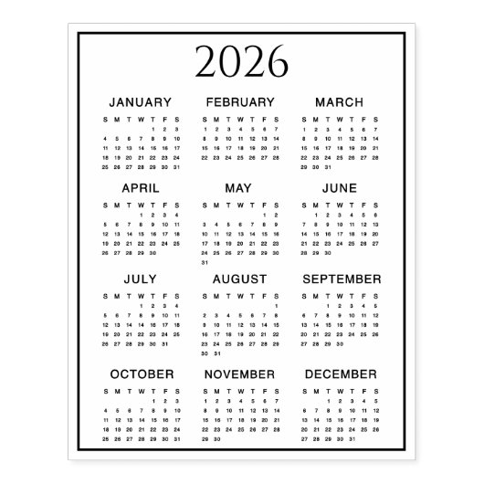 2026年カレンダー #2 四行三列 ラバースタンプ (インプリント)