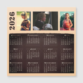 2026年カレンダー 3枚の写真コラージュ マグネットカード