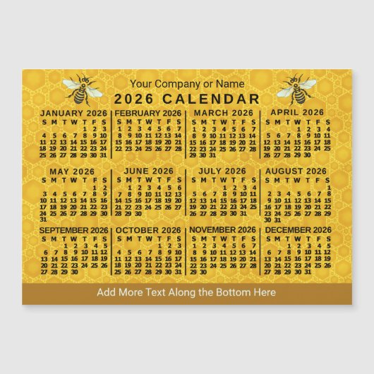 2026年カレンダー Bee ハニカム オーダーメイド養蜂マグネット (正面)