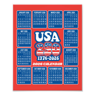2026年カレンダー - USA 250 赤 白 青 フォトプリント