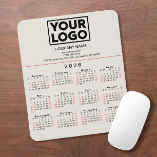 2026年カレンダーBusiness LogoとBeigeの文字 マウスパッド