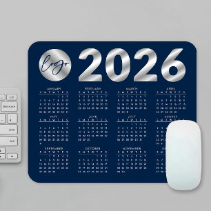 2026年カレンダーNavy Blue & Silver Companyロゴ マウスパッド
