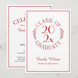 2026年クラス 赤白エンブレム 卒業パーティー 招待状