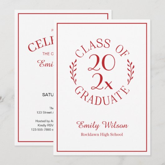 2026年クラス 赤白エンブレム 卒業パーティー 招待状 (正面/裏面)