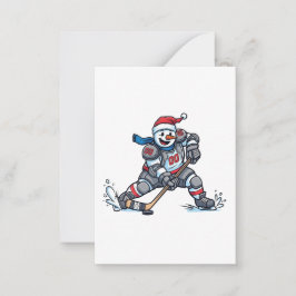 2026年クリスマスのアイスホッケーと雪だるまのスポーツ ノートカード