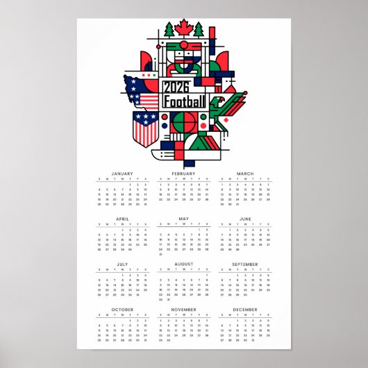 2026年サッカーカレンダー 米国、カナダ、メキシコ ポスター (正面)