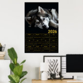 2026年シベリアンハスキーカレンダー ポスター (ホームオフィス)