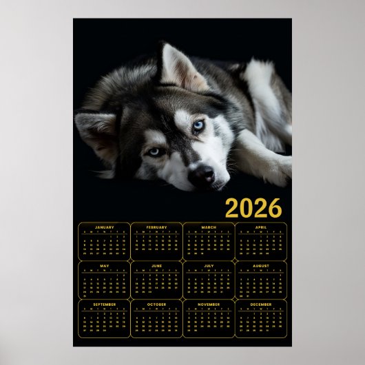 2026年シベリアンハスキーカレンダー ポスター (正面)